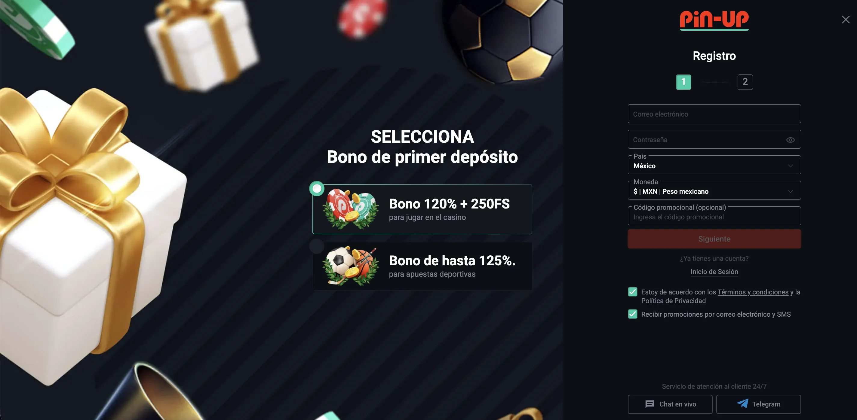 Registro e inicio de sesión en la Pin Up App
